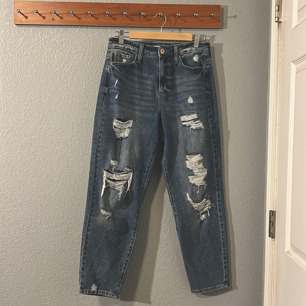 NWOT SO Distressed High Rise Mom Jeans